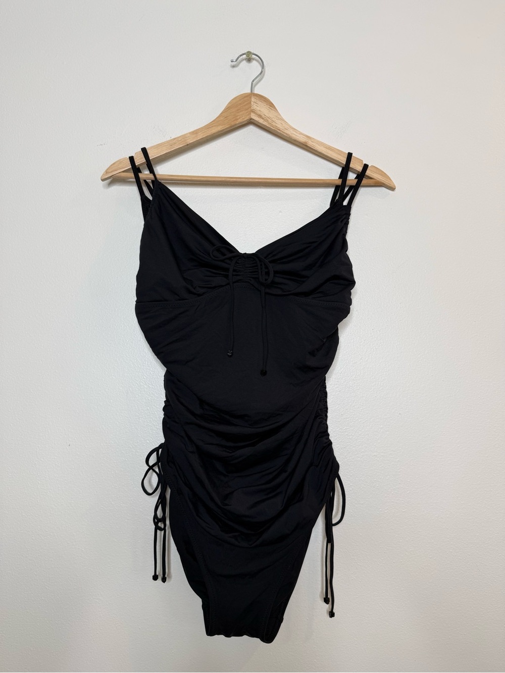 DKNY Ruched Sides Double Layer Top Slimming Black one piece size 14